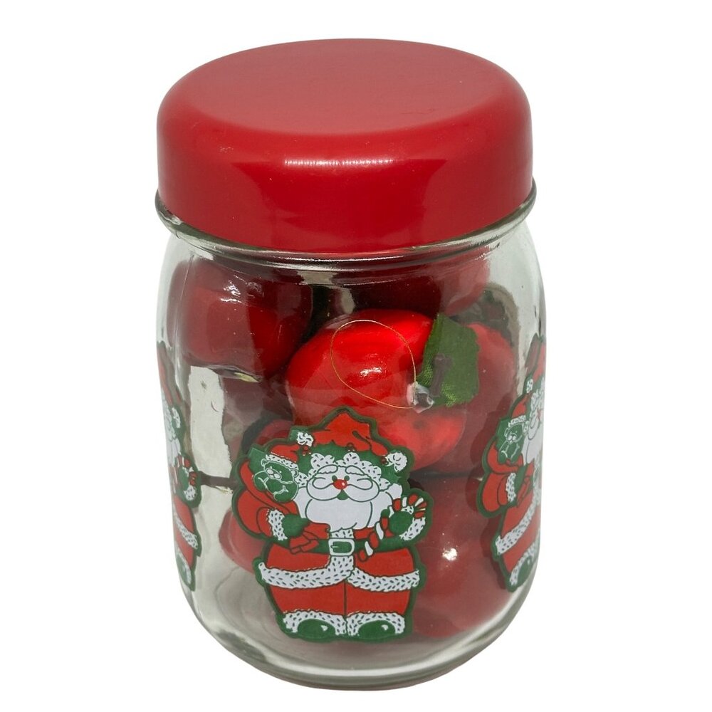 Vintage Christmas Apple Ornaments Santa Glass Jar Red Lid Holiday Tree Decor 8pc